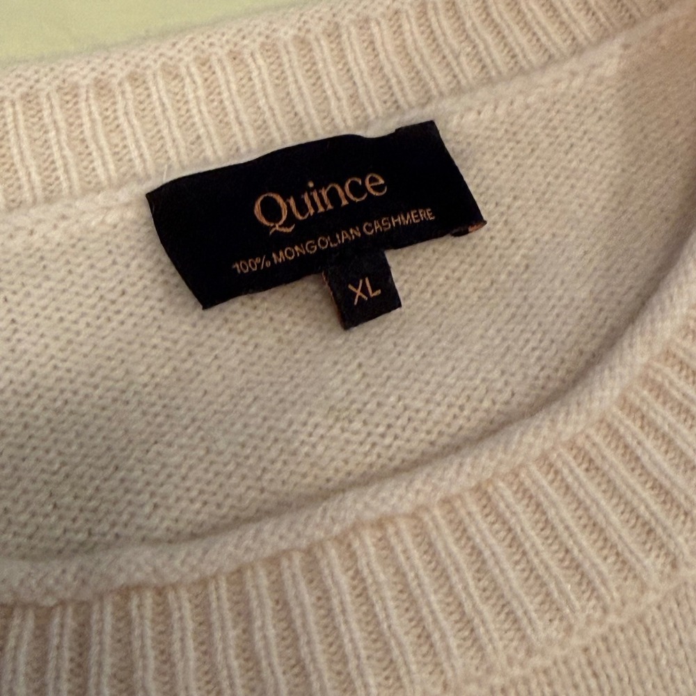 Quince Mongolian Cashmere Crew Neck Sweater Cream XL Boxy Knit - Picture 6 of 7